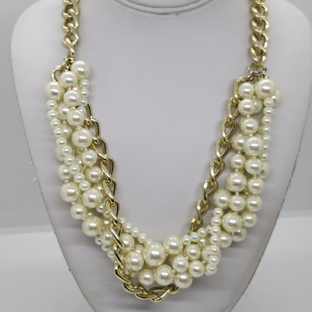 Glass Pearl And Gold Chain Necklace